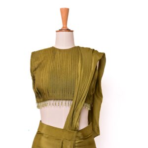 Olive Green Draped Elegance